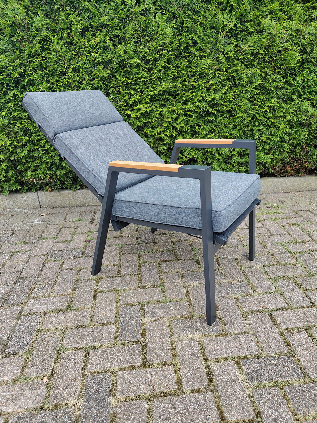 Milano verstelbare stoel - Grijs met teak armleuning