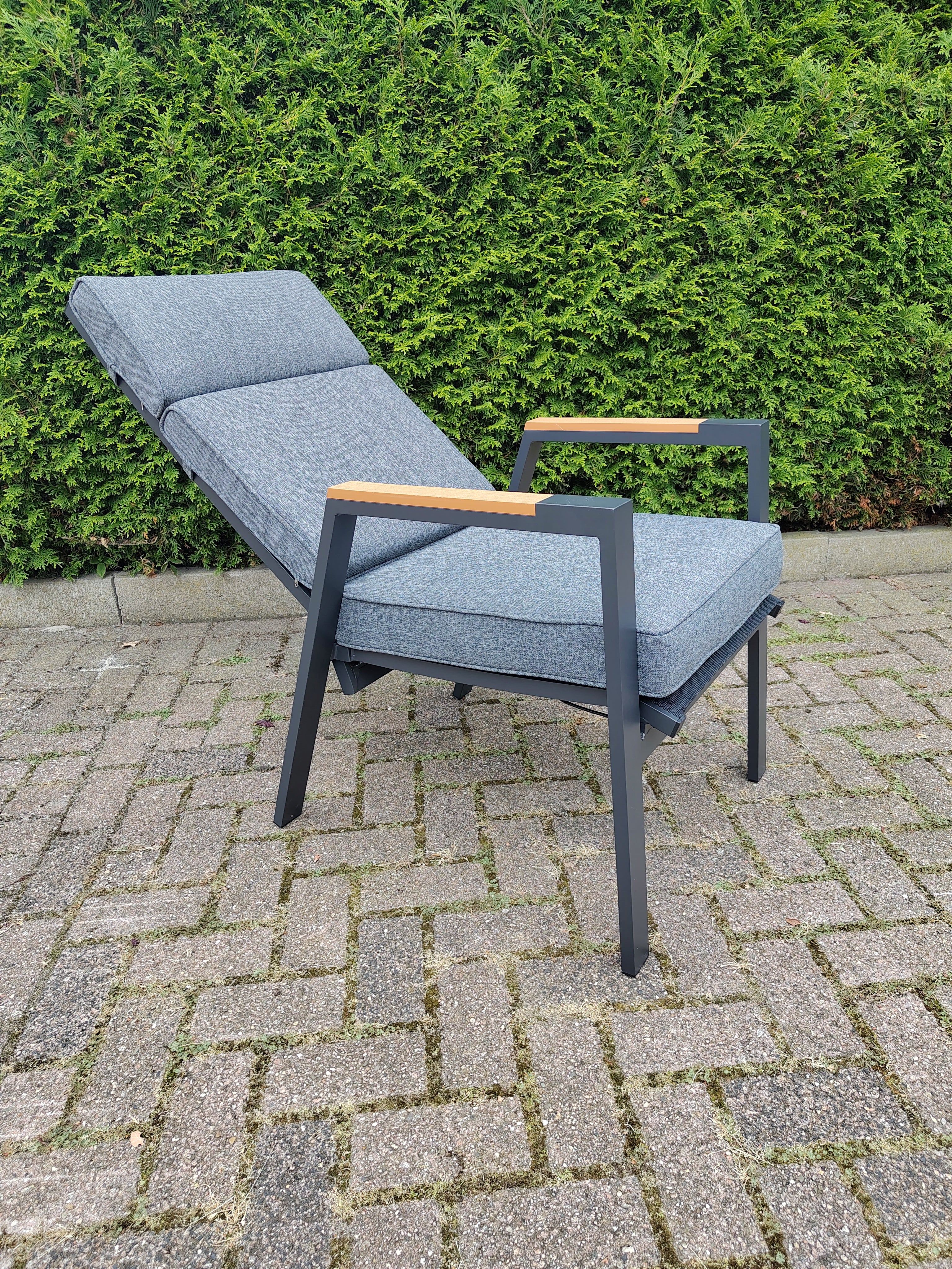Milano verstelbare stoel - Grijs met teak armleuning