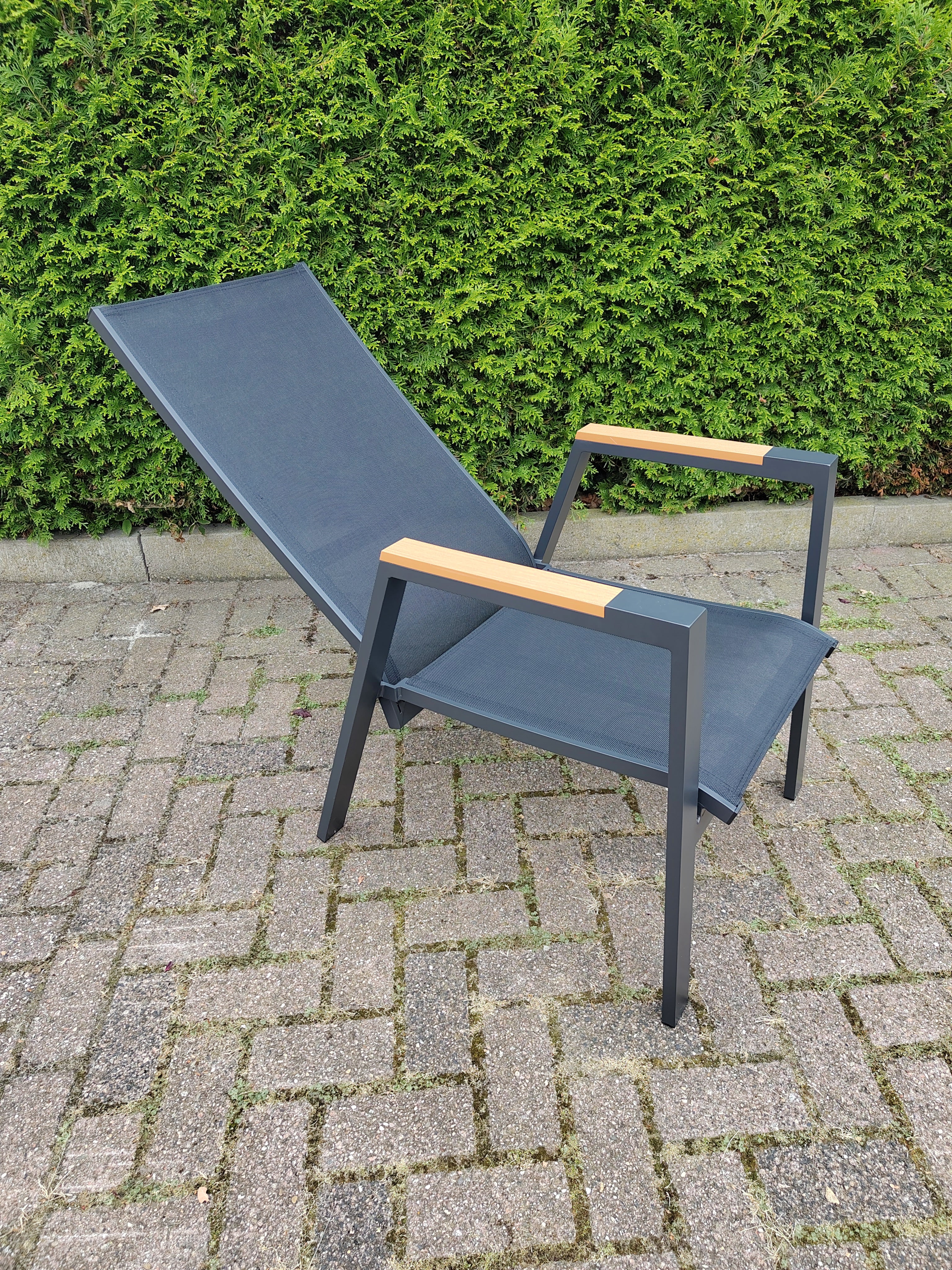 Milano verstelbare stoel - Grijs met teak armleuning
